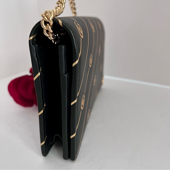 Authentic Gucci Black/Gold GG Diagonal Striped Wallet on Chain - Two Way - Picture 10 of 16